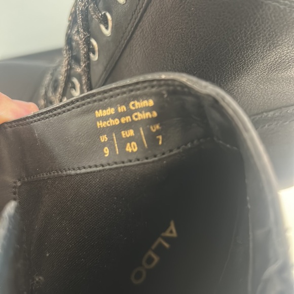 ALDO COMBAT LACE UP ZIP UP CHUNKY HEELS THICK PLATFORM BLACK LEATHER SIZE 9 - Picture 11 of 12